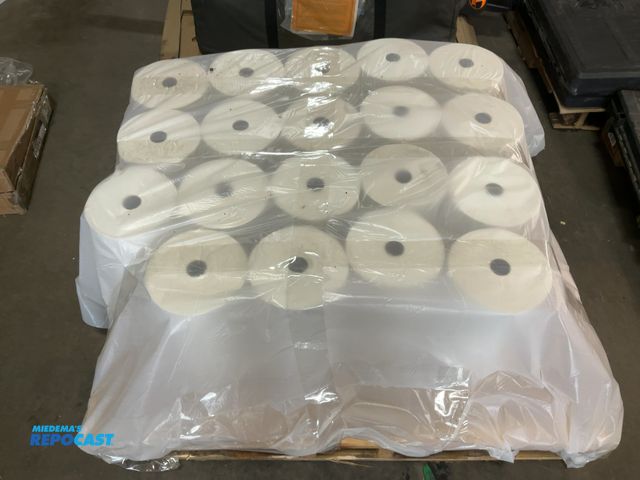 Lot 2-18978 - Skid of (19) rolls of woven buckram fabric -white
