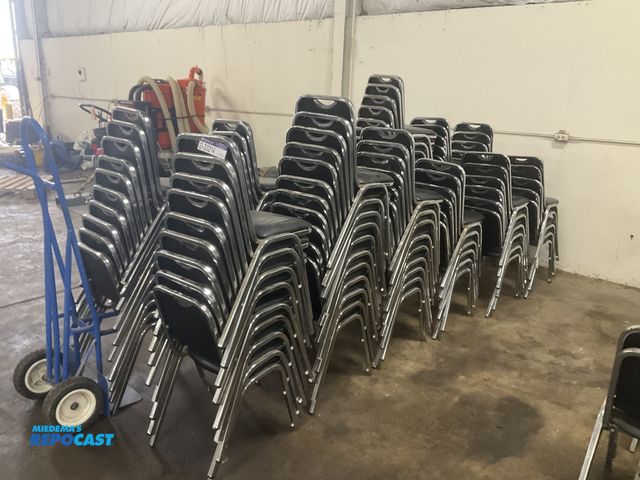 Lot 2-33214 - (102) Samsonite chairs. metal frames and padded vinyl seats and backrests, used, some scattered wear...