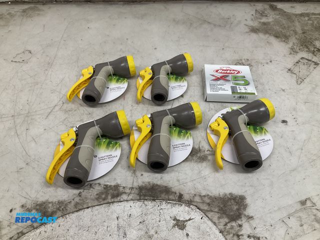 Lot 2-79841 - Lot of (6) outdoor items including (5) Nelson 5 pattern spray nozzles and (1) box of Berkeley X5 bra...