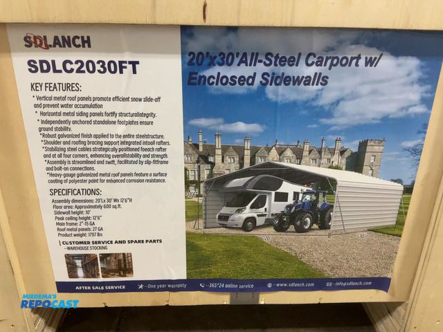 Lot 2-42192 - New SDLANCH 20’x30’ All-Steel Carport with 10’ Enclosed Sidewalls, 12’6” Tall, 10’ Sidewall Height, ...