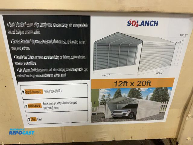 Lot 2-42590 - New SDLANCH 12’x20’ Carport with Enclosed Sidewalls, Cream Color, 141.7” wide x 236.2” deep x 100.8”...