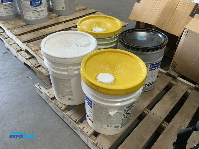 Lot 2-23018 - Skid lot of (4) 5-gallon buckets of sherwin-Williams set fast acrylic and waterborne traffic marking...