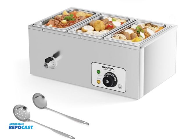 Lot 2-27470 - ROVSUN 21QT Electric Commercial Food Warmer, 3-Pan Steam Table Countertop, 6.9 QT/Pan Stainless Stee...