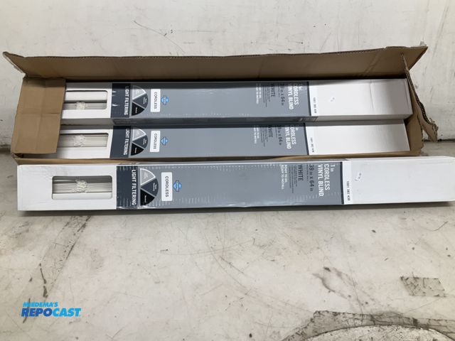 Lot 2-64304 - Lot of (6) white cordless vinyl blinds 1” x 39” x 64”