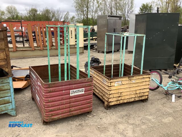 Lot 2-35382 - (2) Metal 33”x48.5”x28”H and 37.5”x37.5”x25”H Metal industrial storage crates, and (2) Metal 18”x36....