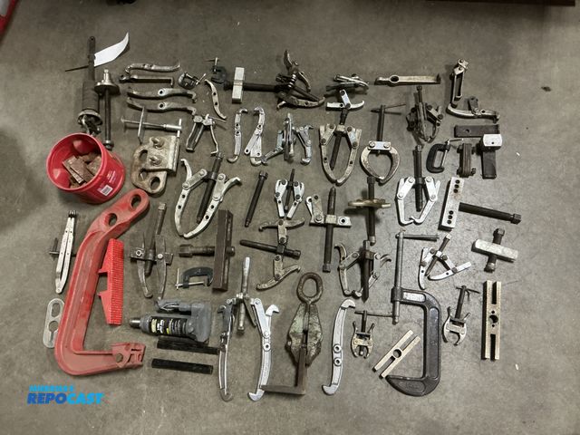 Lot 2-25254 - : Box of various auto body and auto mechanic pullers for collision and mechanical repair.