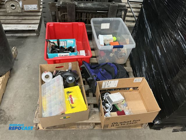 Lot 2-94397 - Skid Lot of Miscellaneous Items, some include bait, bowling ball bag, golf balls, glasses, reels, st...