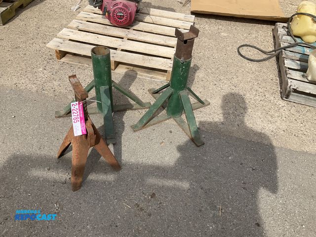 Lot 2-22785 - (3) heavy duty jack stands (one is missing the the adjustable height section), used