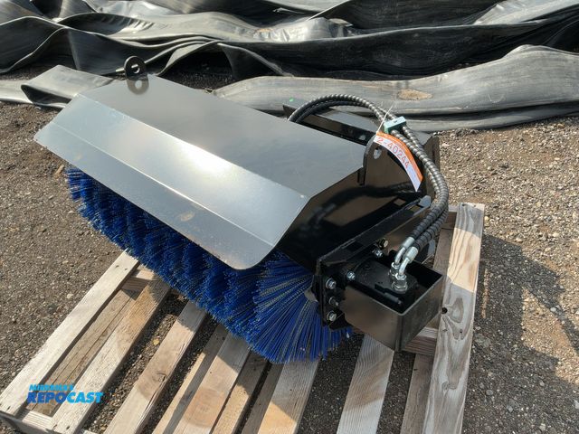 Lot 2-40244 - New SDLANCH 36" Broom Mini Skid Steer Attachment, Manual Angle, Poly/Metal Bristles, has hydraulic h...