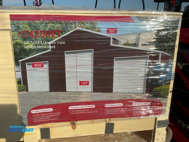 Lot 2-41944 - New SDLANCH 42’ x 30’ Triple Garage Metal Shed, Wine Red, NO DOORS INCLUDED, 1.5 MM Steel Frame, 0.3...