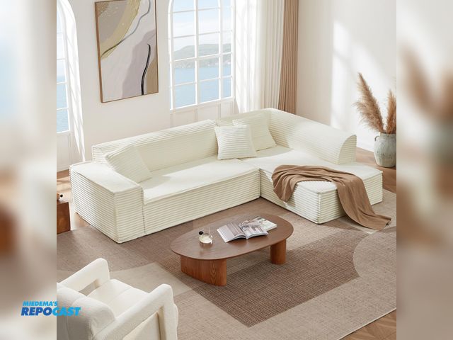 Lot 2-62817 - New Chita cream L shaped modular boneless sofa KJW058-251010