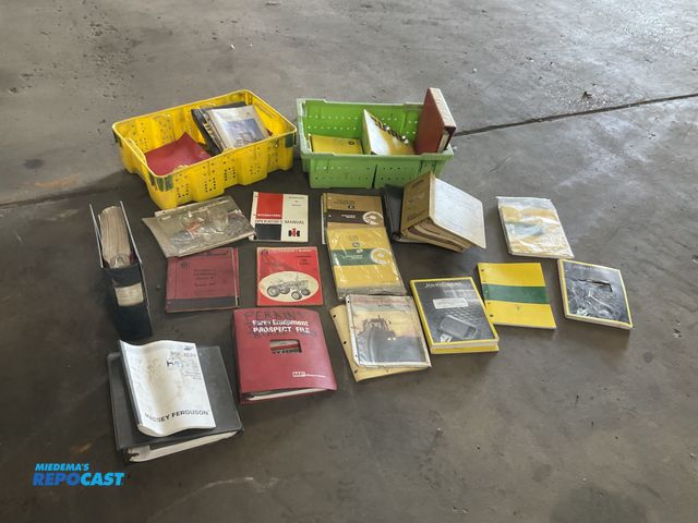 Lot 2-30195 - Two crates of various John Deere and Massey Ferguson tractor and Clark and Perkins engine manuals fo...