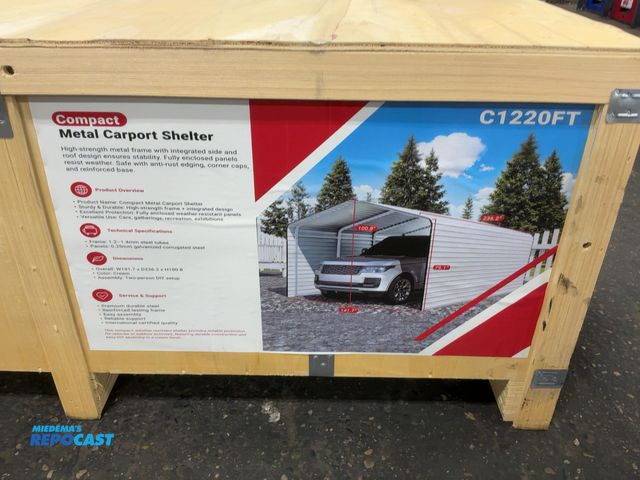 Lot 2-40222 - New SDLANCH 12’x20’ Carport with Enclosed Sidewalls, Cream Color, 141.7” wide x 236.2” deep x 100.8”...