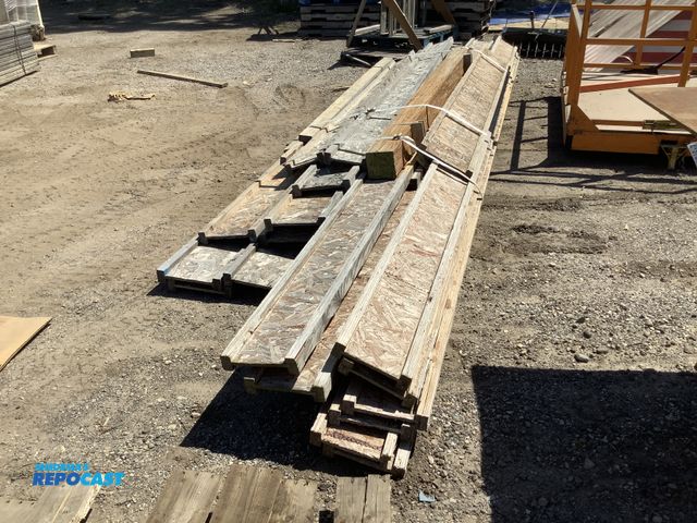Lot 2-75262 - Skid lot of assorted sized wooden I joints and wooden boards ranging from approx. 10’ - 20’