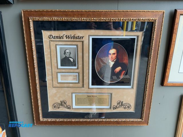 Lot 2-53333 - Framed Daniel Webster Portraits, Signature, and Plaque, 30.5” x 29.125”