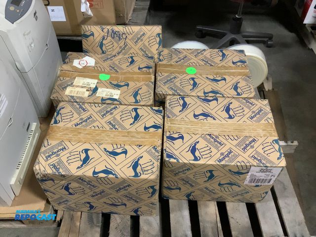 Lot 2-27283 - (5) boxes of Marigold Industrial Medium Gloves -blue and (2) rolls of plastic wrapping