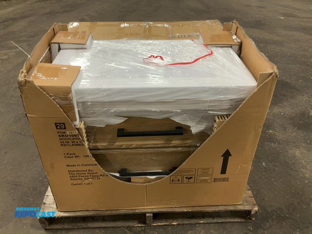 Lot 2-23374 - Home Decorators Collection Tarlo 30 in. Single Sink Floating Reclaimed Oak Bath Vanity White Culture...