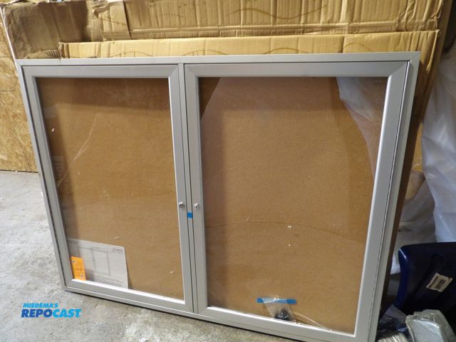 Lot 2-53277 - new GHENT message center w/ keys - enclosed bulletin board 36 x 48 wall mounted 2 doors made in USA,...