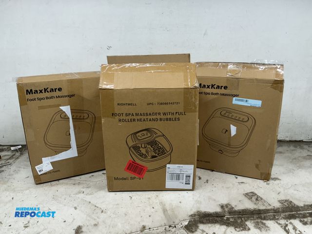 Lot 2-27858 - (2) Max Care FS-FM015 foot spa bath massagers, and one Rightmell foot spa massager with full roller ...