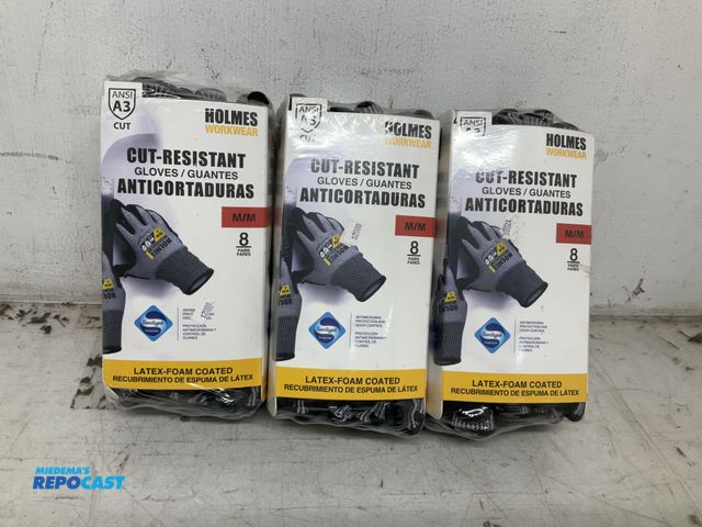 Lot 2-74607 - lot of (24) medium cut-resistant gloves - latex foam coated (3 packs)