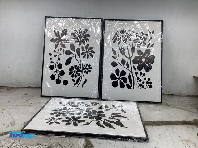 Lot 2-14988 - Lot of (3) black and white flower picture frames approx. 20”x28”