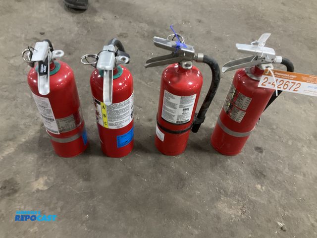 Lot 2-42672 - (4) 5lb dry chemical fire extinguishers, one was last inspected in 2026, two were last inspected in ...