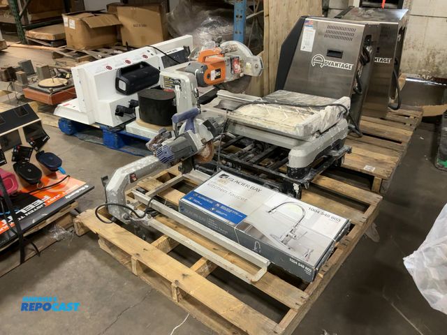 Lot 2-69290 - Lot of items including a glacier bay chrome kitchen faucet, portable rail-guided wet tile, and a rid...