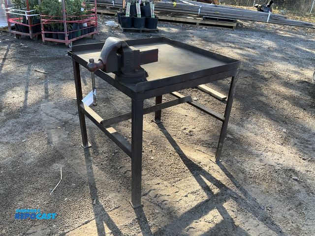 Lot 2-67834 - Workbench with vise and steel top 36.5” x 36.5” x 34.5”