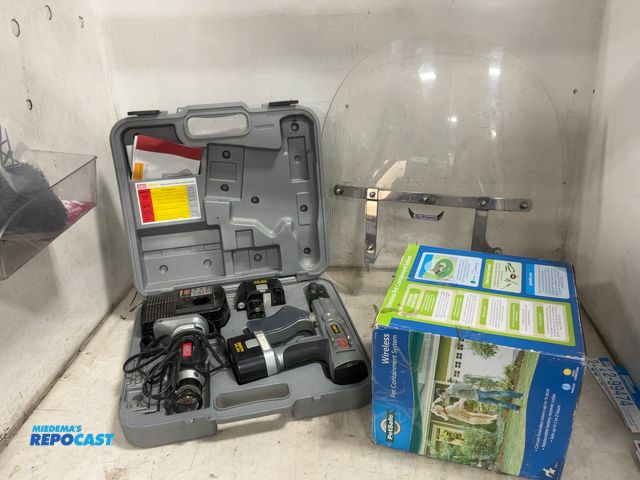 Lot 2-18617 - Lot of miscellaneous items including pet safe wireless pet containment system, senco tools, slop str...