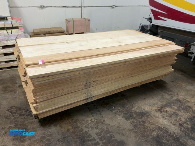 Lot 2-22695 - Skid of Plywood Cut Off Pieces, assorted sizes and thickness, appear to be all 8’ long, whole skid m...