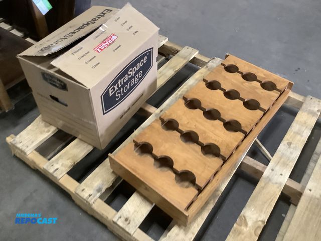 Lot 2-67928 - Wooden lamer or button rack, (9) glass wine/cocktail cups