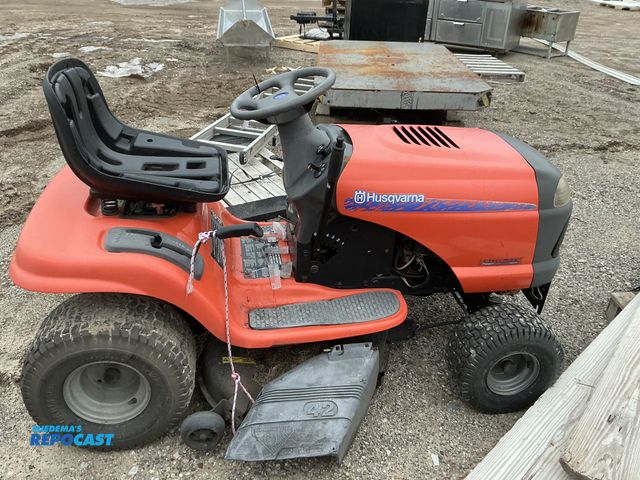 Lot 2-40541 - Husqvarna LTH1542 Riding Lawn Mower (1) orange husqvarna lawn mower/tractor missing seat pads possib...
