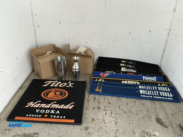 Lot 2-96764 - Lot of various barware including (2) Tito’s mats, (3) Ketelone mats, (2) Wheatley mats, (1) Paddy’s ...
