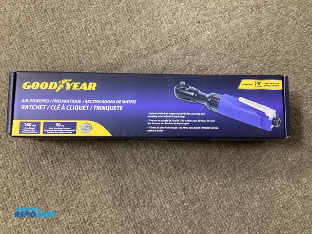 Lot 2-77704 - New New GoodYear Air Powered 3/8” drive ratchet. 160 RPM free speed, has 50 ft-pounds of torque, max...