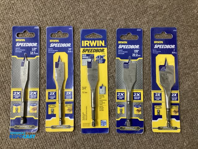 Lot 2-11020 - New Irwin 5 piece Blue-groove speedbor set. 1/2”- 1”.  Stubby shank for tight spaces.