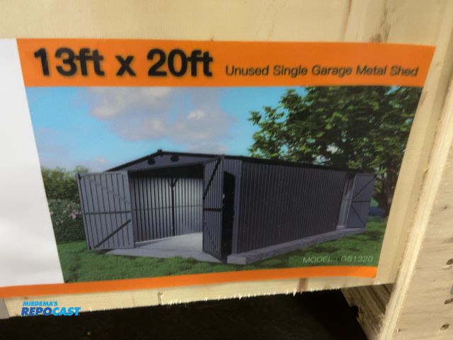 Lot 2-44386 - New Chery Industrial 13’ x 20’ Single Garage Metal Shed, 157” wide x 238.6” deep x 91.3” tall overal...