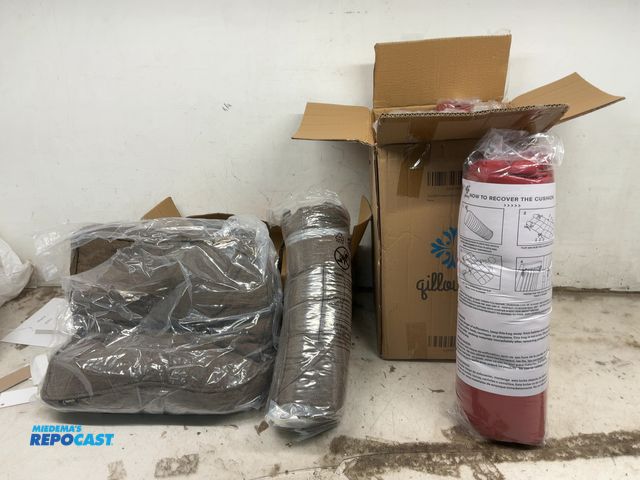 Lot 2-60250 - (2) boxes of outdoor cushions: (1) Quilloway set of 3 red cushions, and (1) Sunrox set of 2 chestnut...