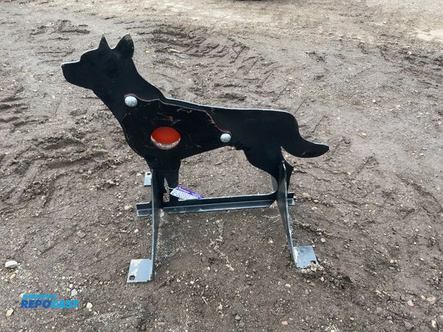 Lot 2-33593 - Unused Coyote Shooting Target, has 4-1/4” diameter orange metal plate on hinge, 32” tall, 35” wide