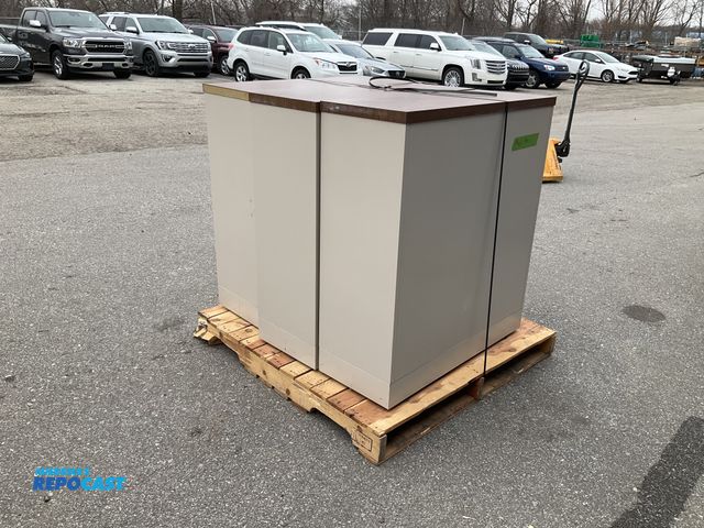 Lot 2-60809 - Lot of (3) Cabinets, Steel frame with Glass sliding doors, 36x14x40, used condition