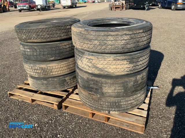 Lot 2-11193 - (7) Used Recap 295/75R22.5 Semi Tires, all held air, a few 275/80R22.5 casings and (1) Used Recap 11...