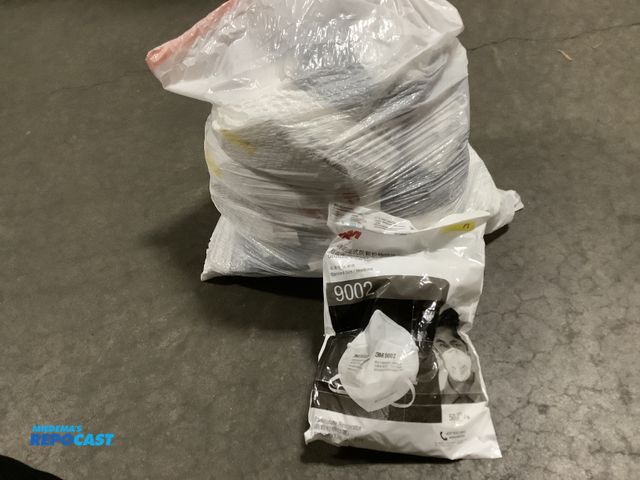Lot 2-35152 - Trash bag of packages of face masks with standard size headband