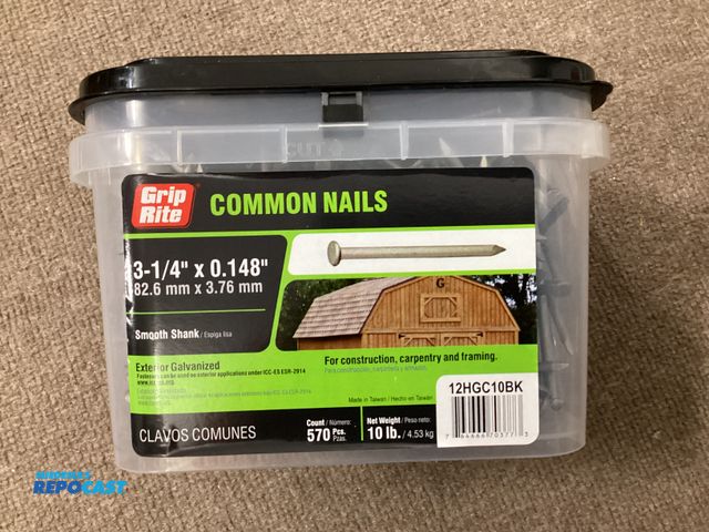 Lot 2-76593 - New 10lb tub of 3-1/4” Common Nails. Smooth shank, exterior galvanized. For construction, carpentry ...