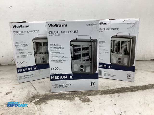 Lot 2-94986 - Lot of (3) WeWarm Deluxe Milkhouse Utility Heaters – 1500W (appear new in box, test
and works)