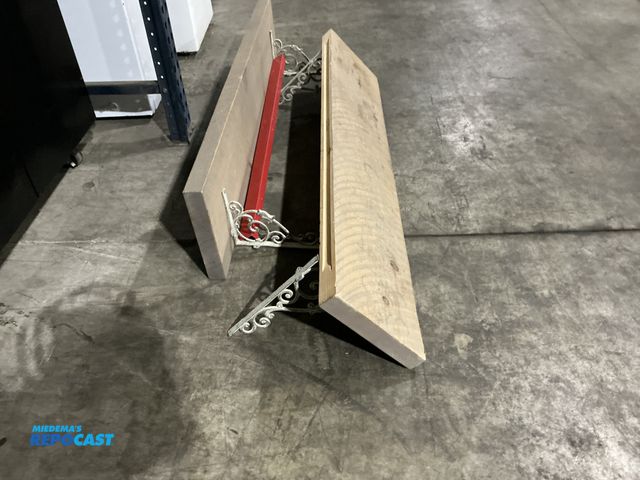 Lot 2-55188 - Lot of (2) wooden wall shelves with decorative wrought iron brackets 60“ x 12“. (RSSC)