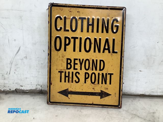 Lot 2-59056 - tin sign "clothing optional beyond this point"