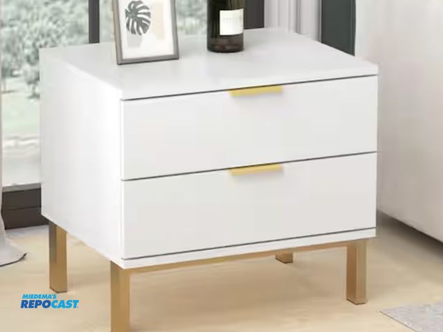 Lot 2-18146 - FUFU&amp;GAGA 2-Drawer White Wooden Nightstand Bedside Table with 4-Gold Metal Legs
