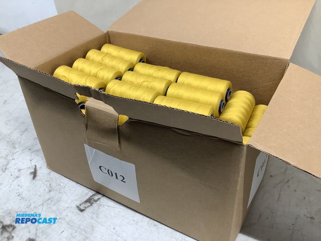 Lot 2-36761 - Box of approximately 70 spools of gold/yellow thread for crafts