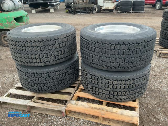 Lot 2-11437 - (4) Recap 445/50R22.5 Super Single Semi Tires on Aluminum Wheels, 0" offset