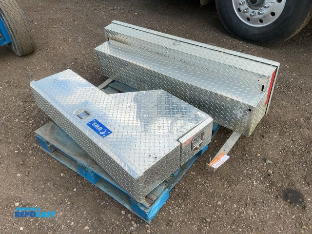 Lot 2-43723 - Lot of (1) 56” Aluminum Toolbox for side of pickup box, 16”x13” tall, and (1) UWS Aluminum Toolbox, ...