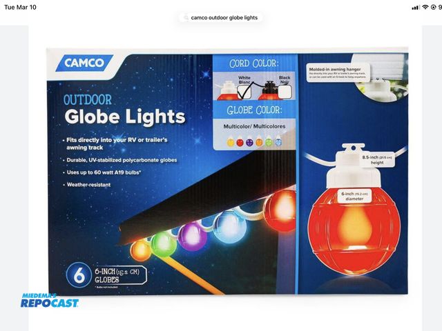 Lot 2-74135 - Camco Outdoor globe lights, 10 6-inch globes, corded stand stretches over 30 ft long, multicolor.